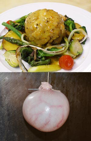 京橋フレンチイタリアン居酒屋東京バルバリの熊野地鶏のベッシー包みアルビュフェラソース