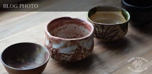 岐阜県伏見の陶芸体験で作った美濃焼の赤志野の抹茶茶碗と備前焼、織部、黒樂茶碗